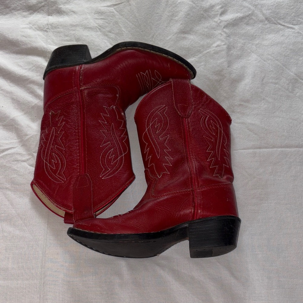 Old West Red Leather Cowboy Boots